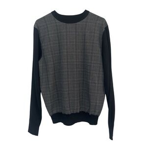 Murano Men's Black & Gray Plaid Front Knit Long Sleeve Sweater Size Medium